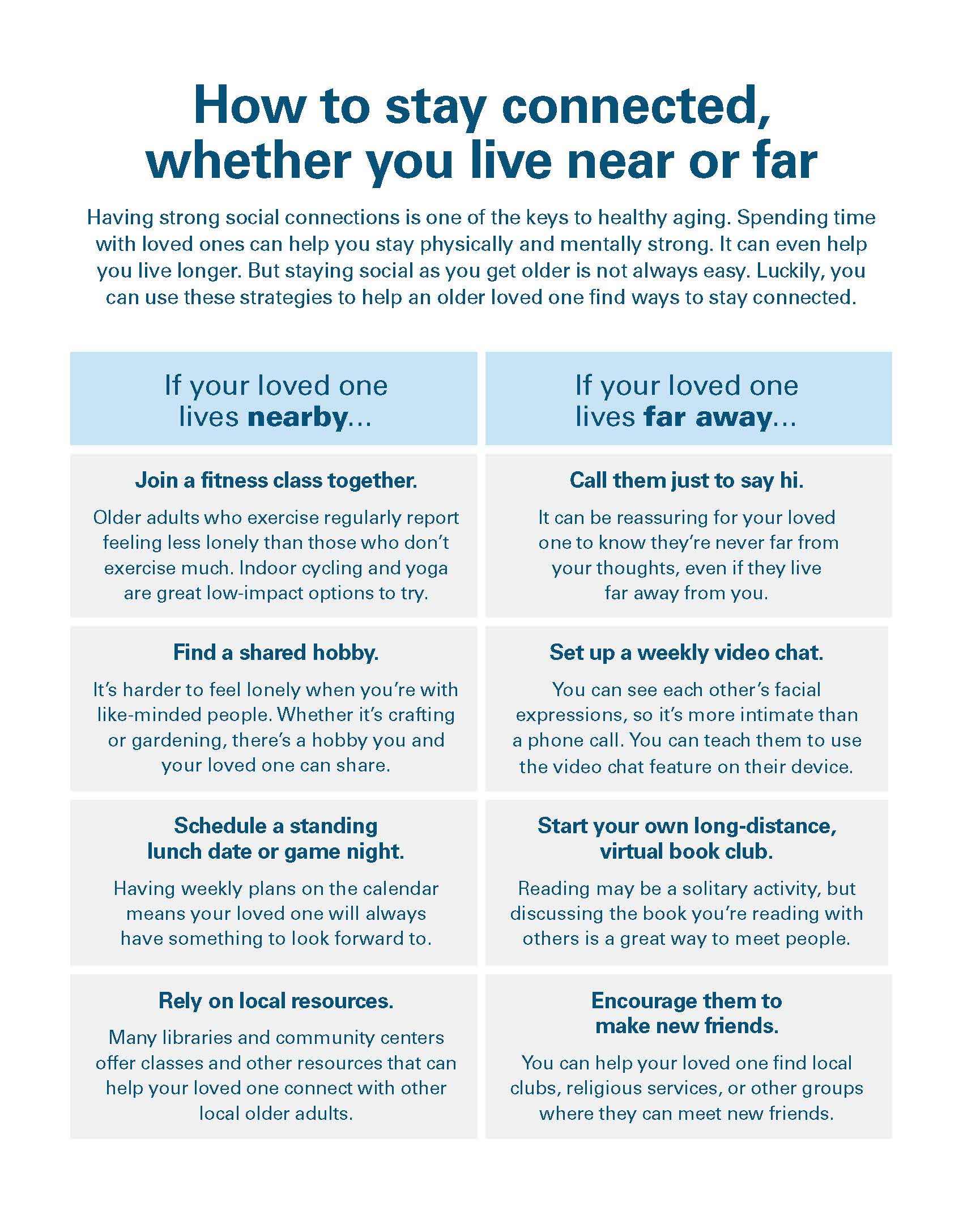 How to stay connected, whether you live near or far infographic